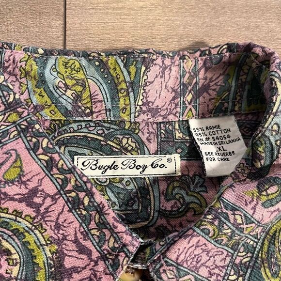 Vintage Bugle Boys Pink Paisley Pattern Buttonup Men XL - Picture 3 of 4